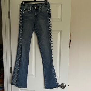 Rhinestone Embellished Flare Jeans in Beautiful Blue Denim